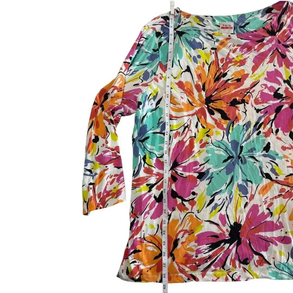 Ruby Rd. Favorites Floral Abstract Print 3/4 Sleeve Boat Neck Top Sz Lg - Picture 4 of 6